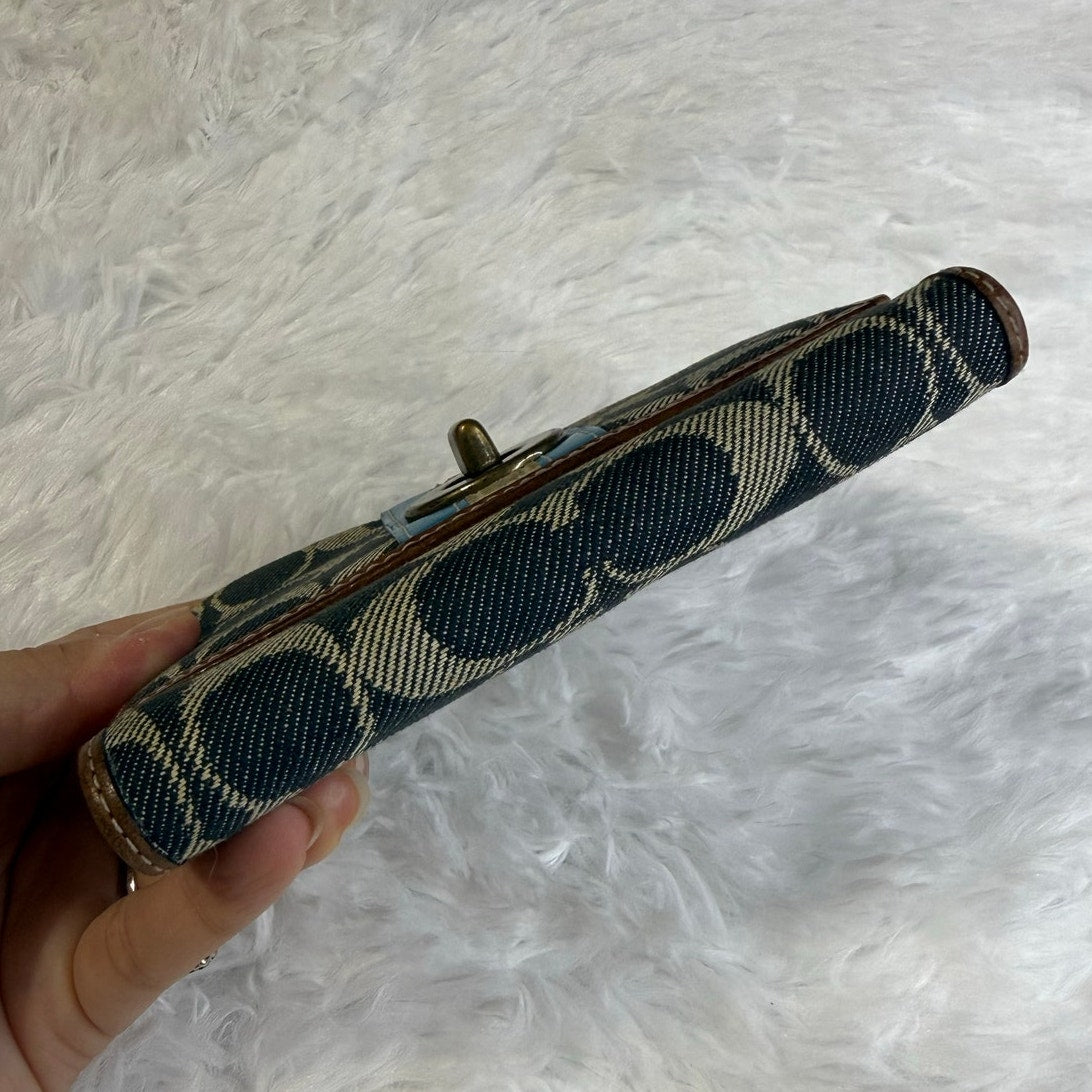 y2k Coach Stripe Signature Denim Turnlock Bifold Wallet