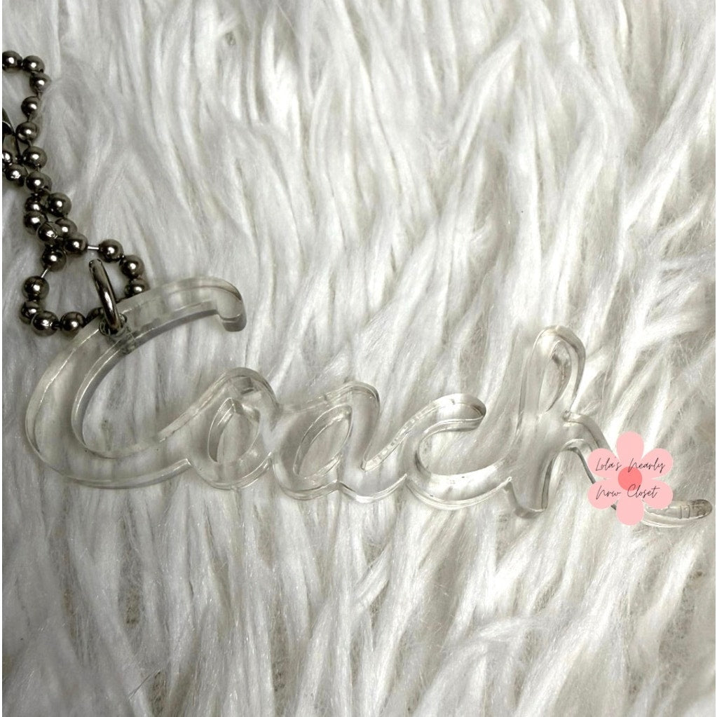 3" COACH Poppy Script Clear Fob Bag Charm Hang tag Hangtag
