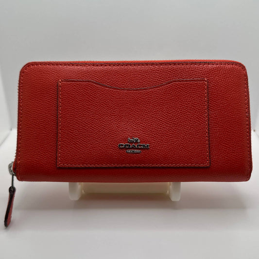 COACH Red Crossgrain Accordion Zip Wallet