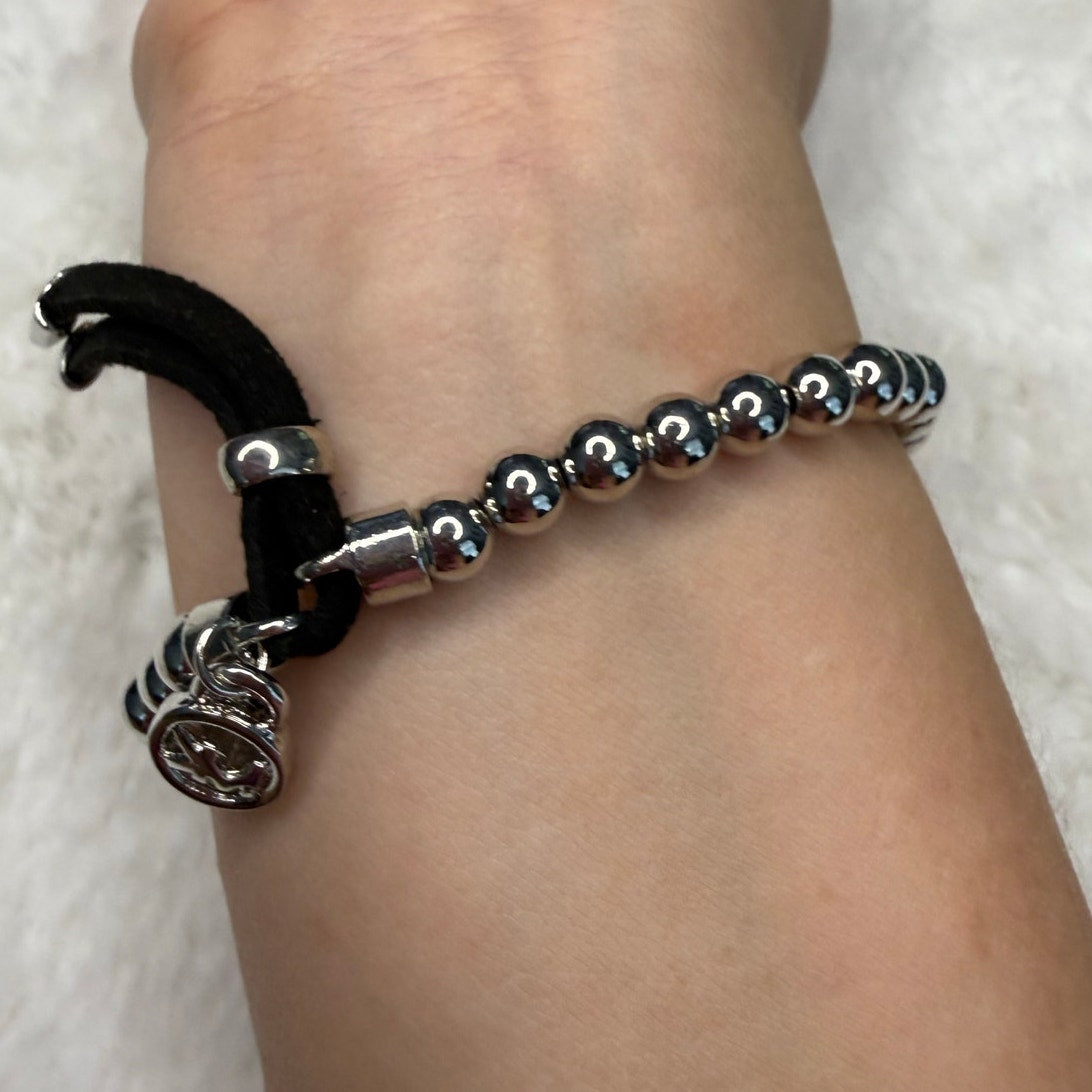 Michael Kors Silver Black Beaded Tag Bracelet