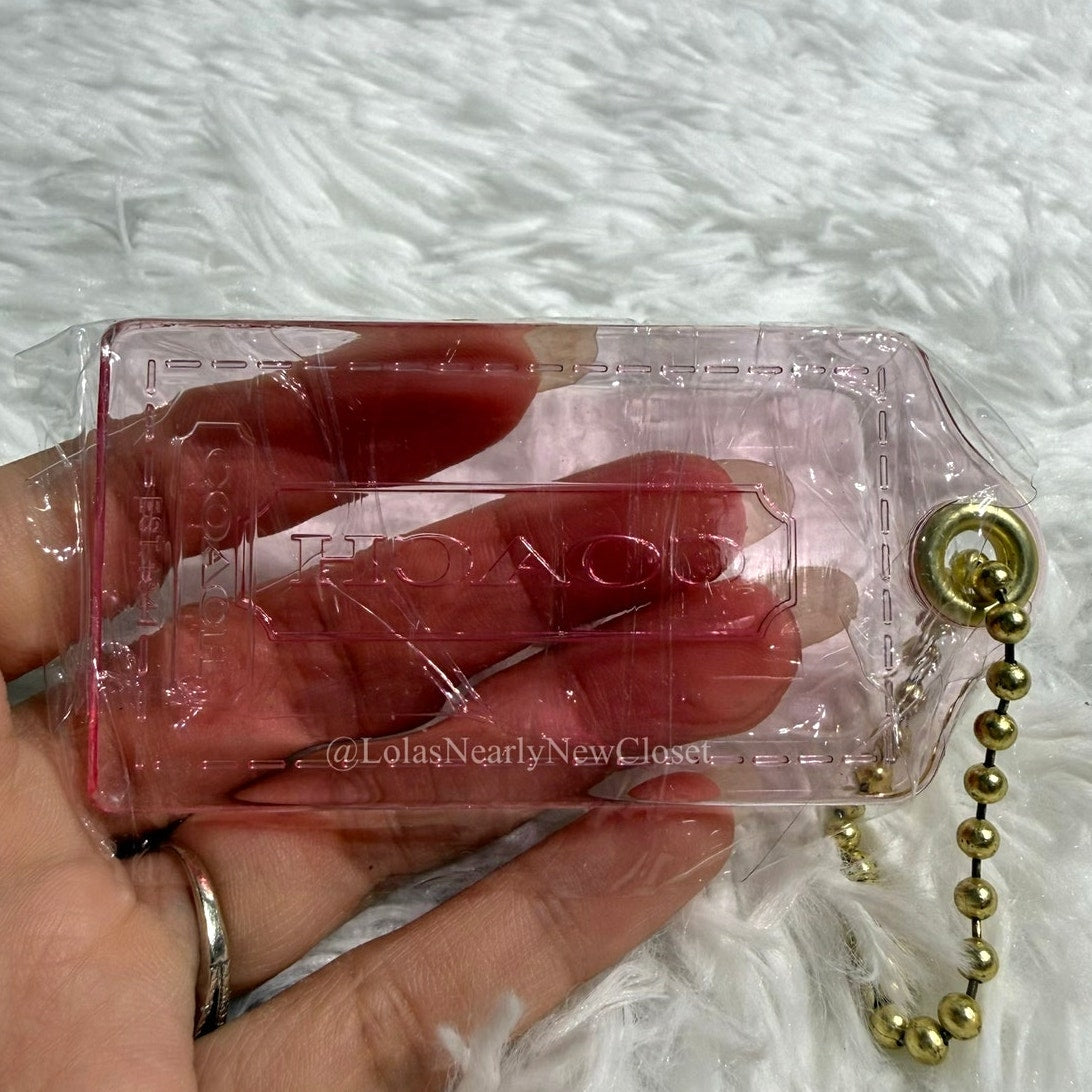3" COACH Poppy Pink Clear Fob Bag Charm Hang tag Hangtag
