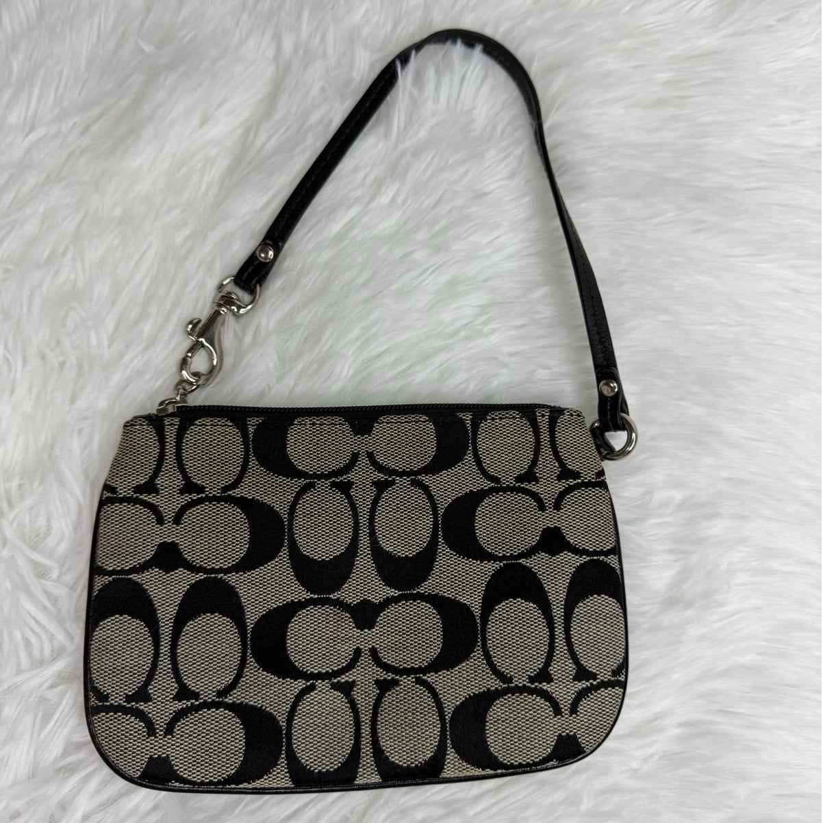 SALE COACH Black Gray Signature Canvas Wristlet