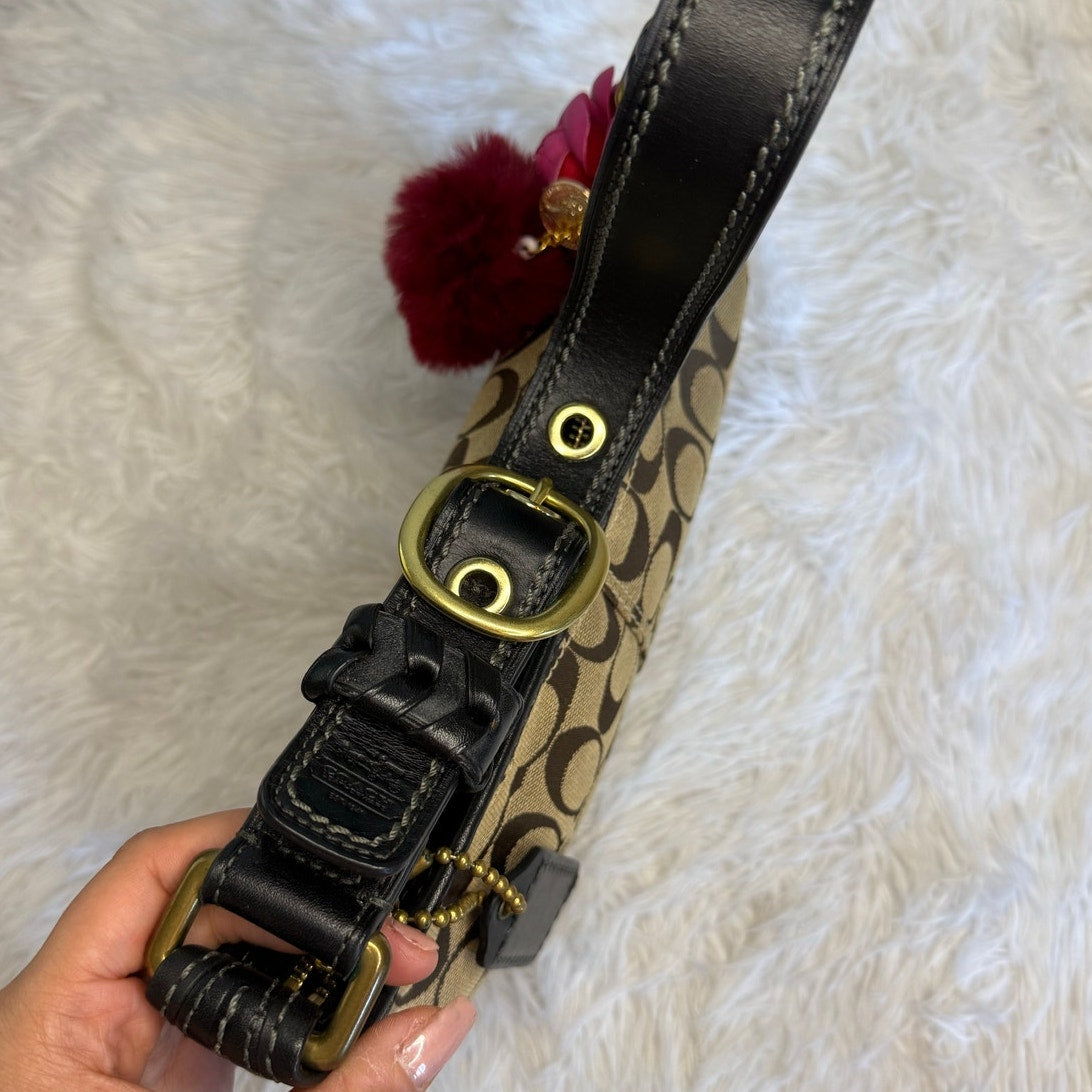 y2k COACH 2007 Black Brown Jacquard Hobo Signature Shoulder Bag