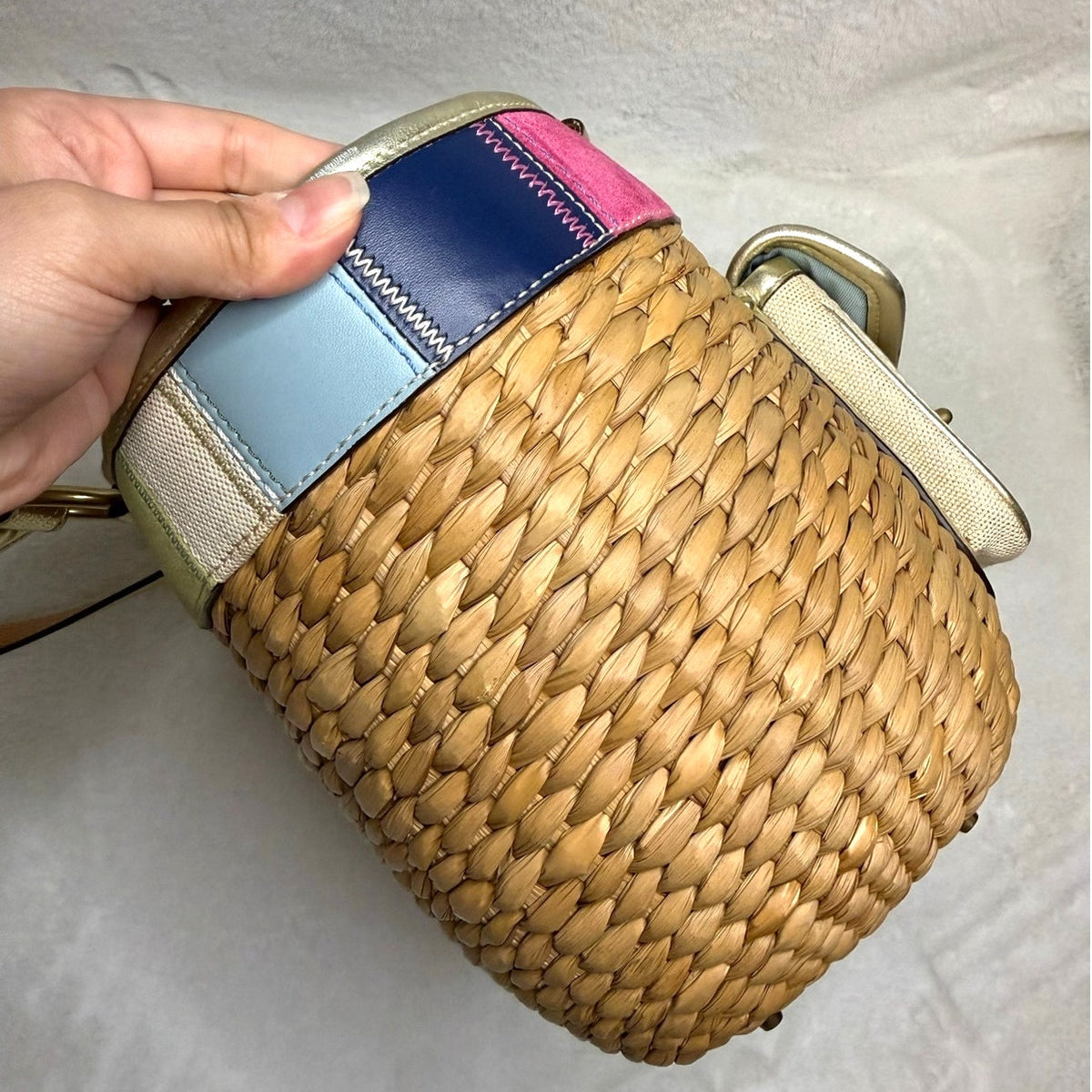 Vintage Coach y2k 2006 Legacy Stripe Straw Basket Bag