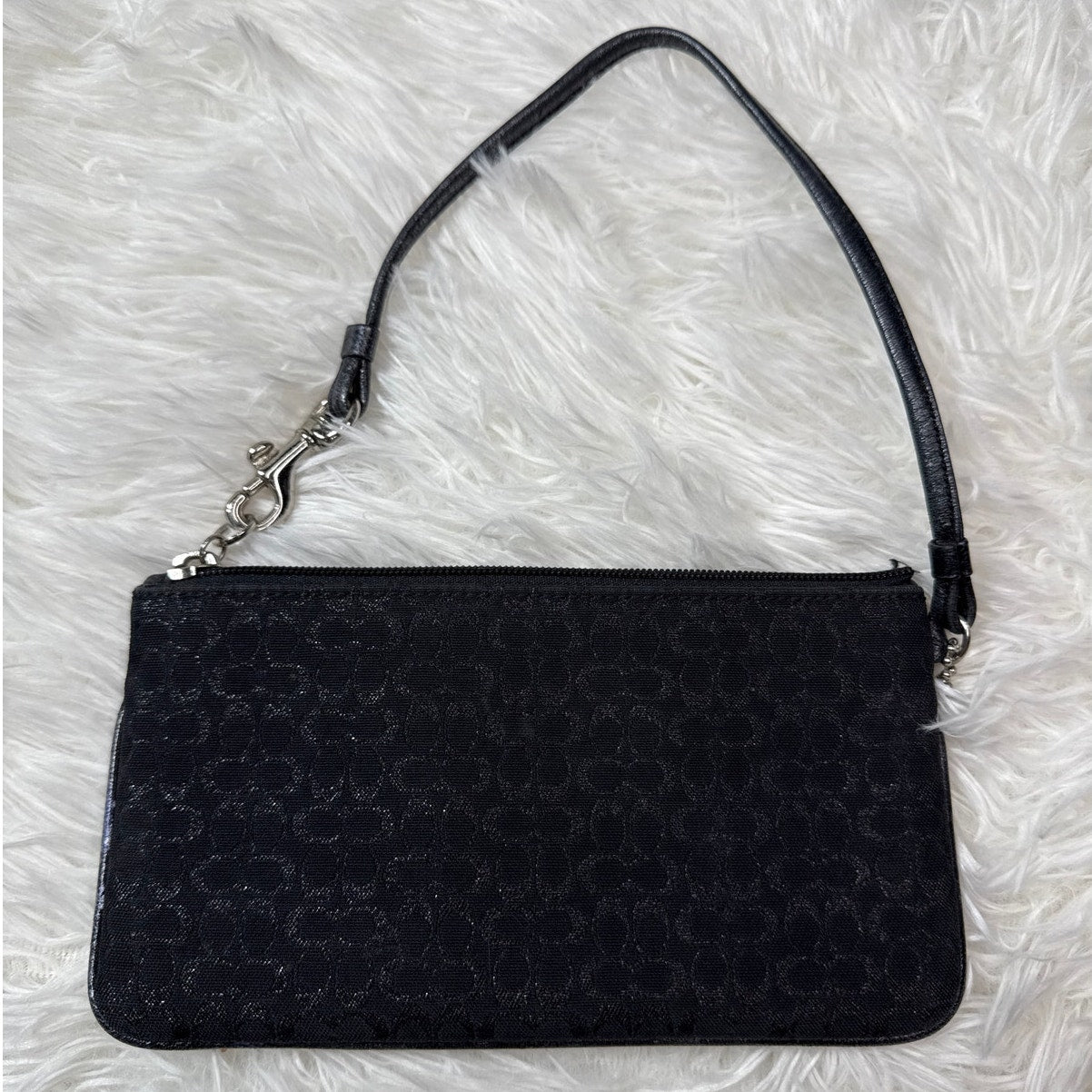 Vintage COACH y2k Black Metallic Silver Signature Canvas Wristlet