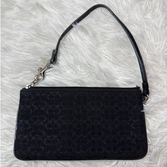 Vintage COACH y2k Black Metallic Silver Signature Canvas Wristlet