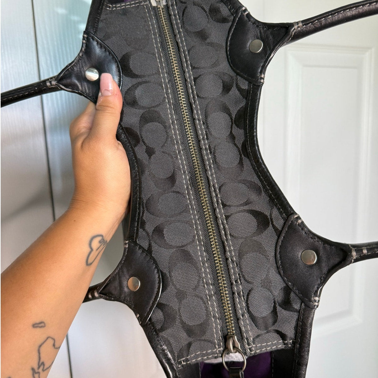 y2k Coach Patchwork Tote Shoulder Handbag Purse Grey Silver Black 12899