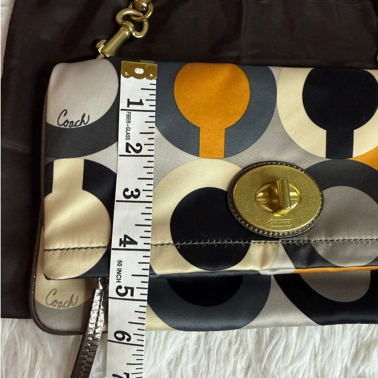 y2k COACH Kisslock Amanda Graphic Op Art Fold Over Clutch Satin Shoulder Bag