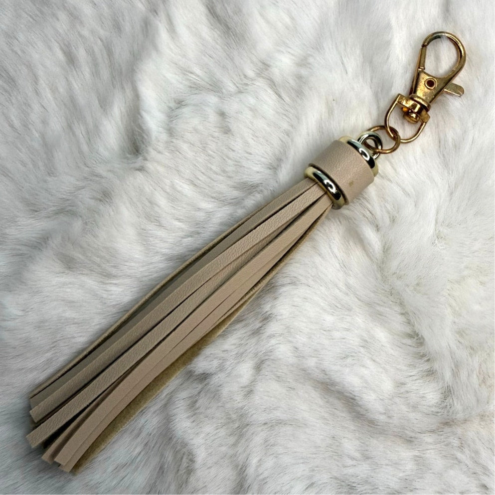 NEW Beige Tassel Bag Charm Tassels Keychains Purse Fashion Charm