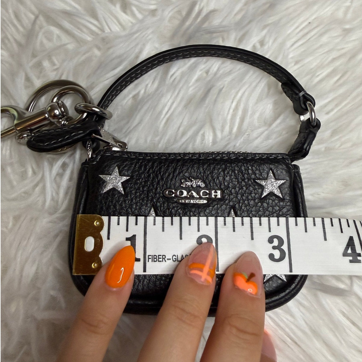 Coach Nolita Star Print Bag Charm – Black Pebble Leather Keychain
