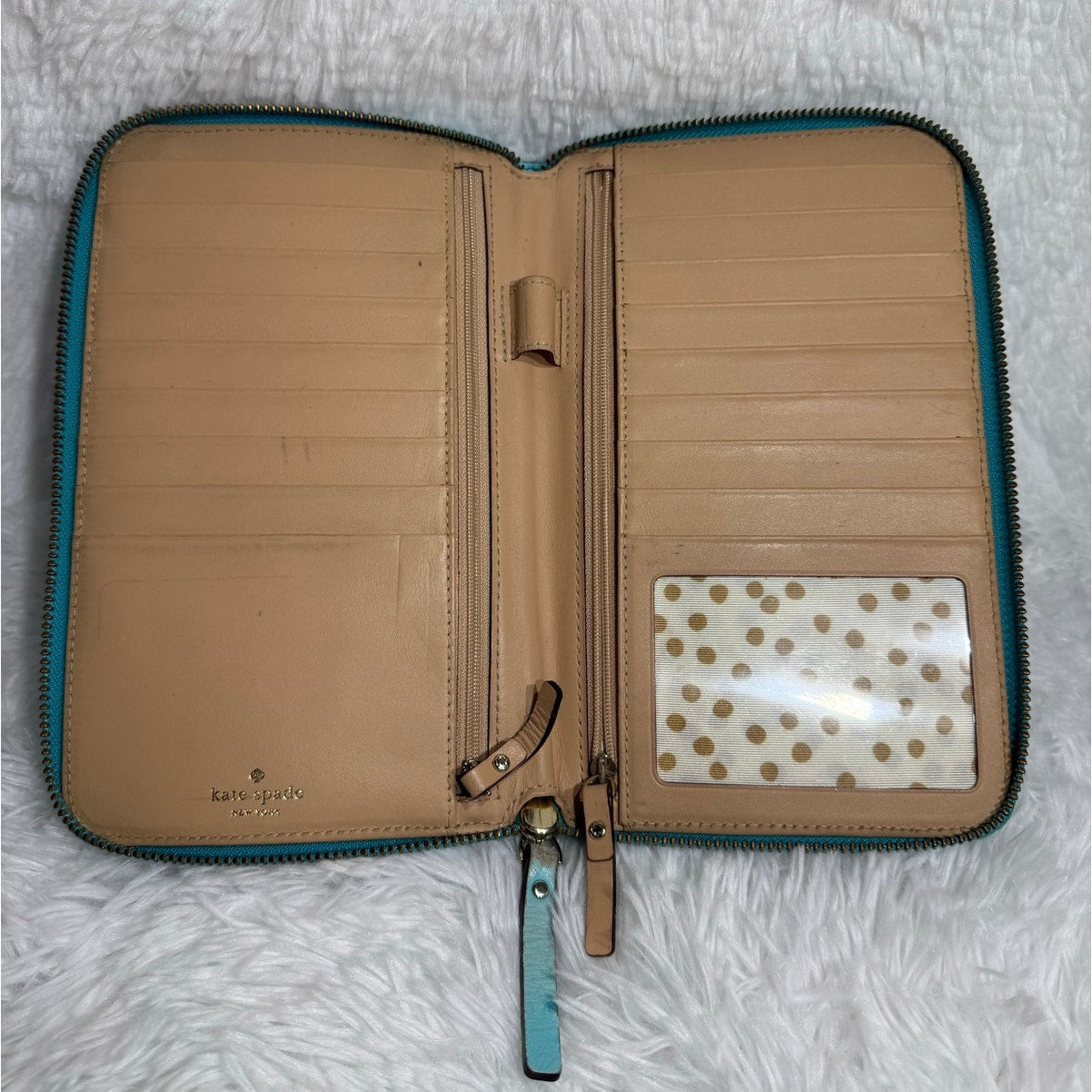 Kate Spade Turquoise Ostrich Embossed Zip-around Large Wallet