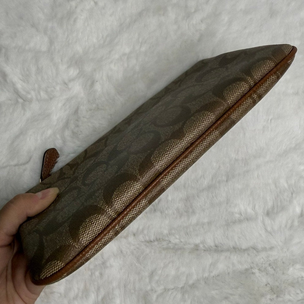 Coach F65748 Brown Signature Coated Canvas Wristlet
