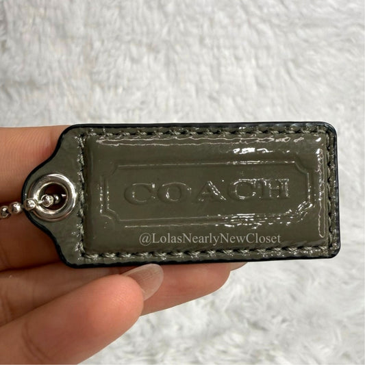 1.5" COACH Gray Patent Leather Fob Bag Charm Hang tag Hangtag