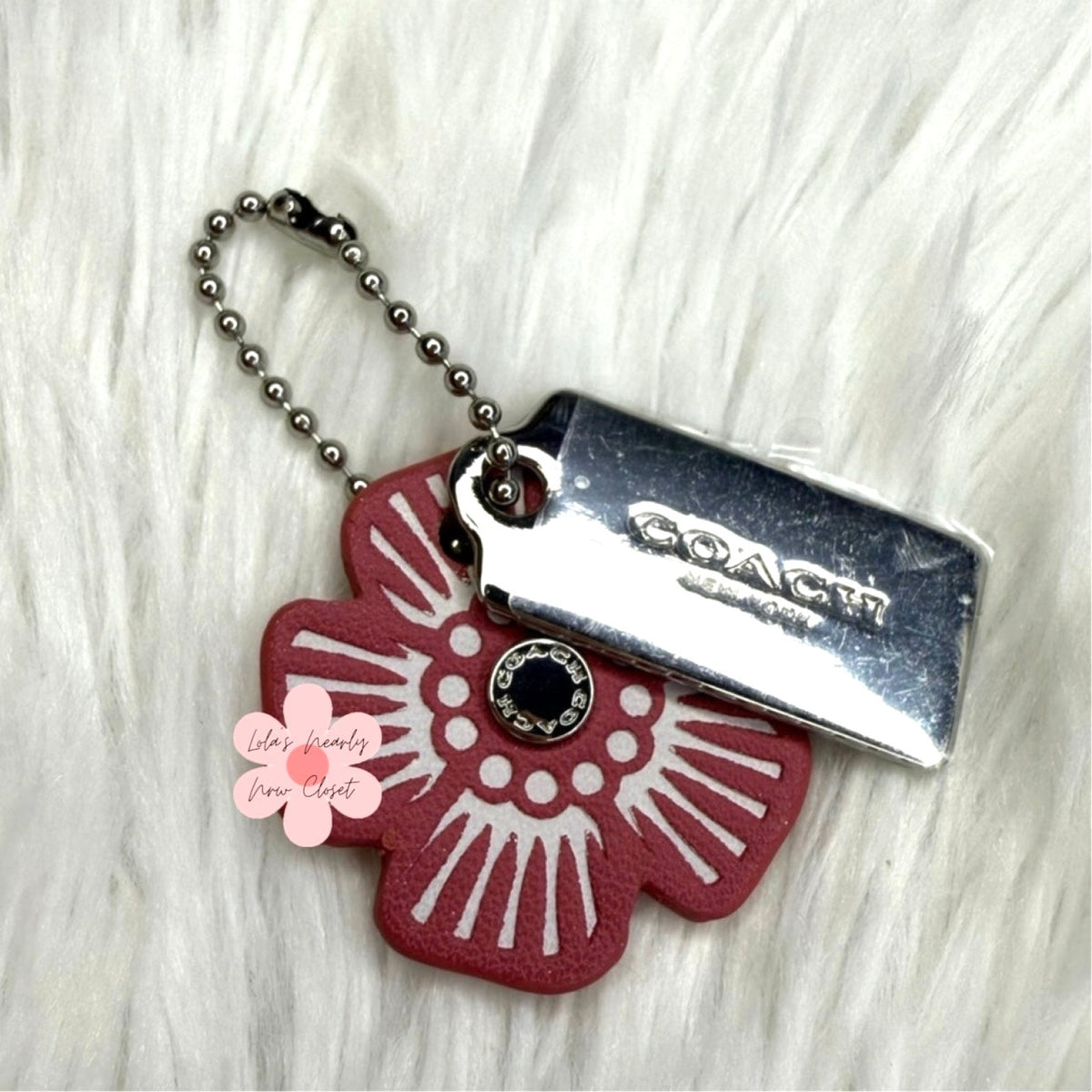 1.5" COACH Silver Tea Rose Flower Floral Bag Charm Hang Tag