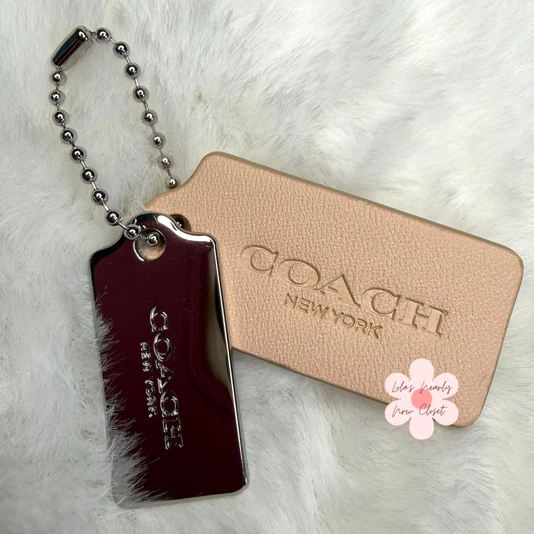1.5" COACH Cream Silver Hang Tag Key Fob Bag Charm Set