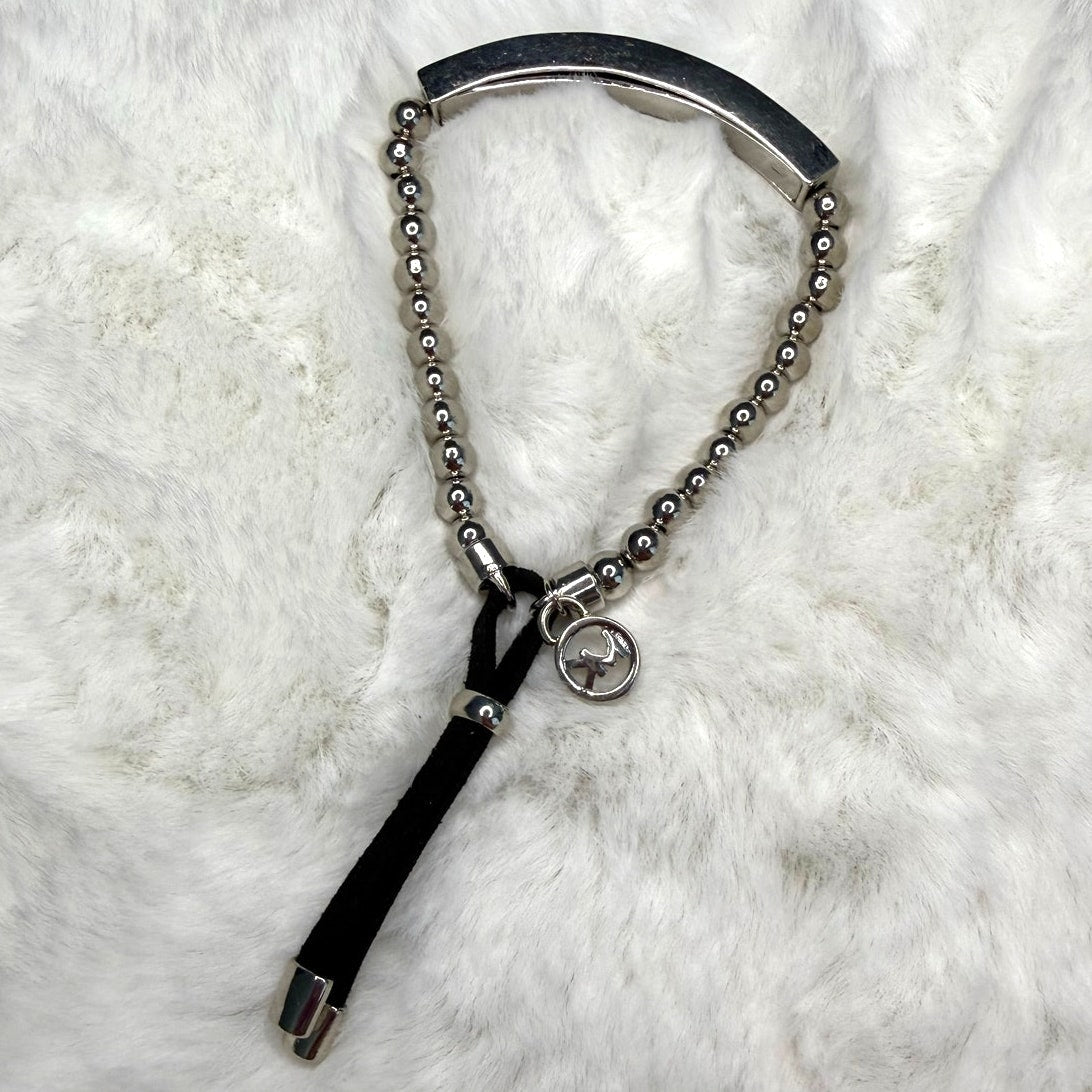 Michael Kors Silver Black Beaded Tag Bracelet
