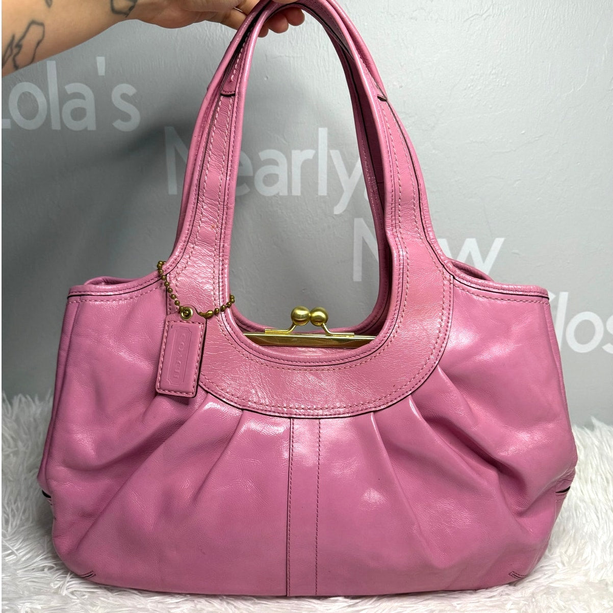 y2k COACH 2008 Pink 12520 Patented Leather Ergo Shoulder Bag
