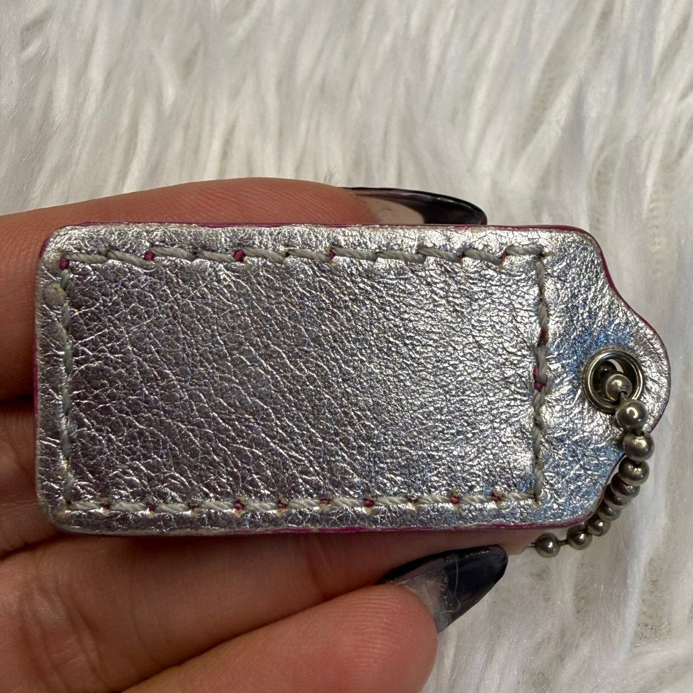 1.5" COACH Pink Silver Fob Bag Charm Hang tag Hangtag