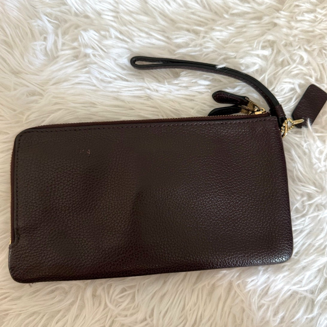 COACH Brown Double Zipper Wristlet with Card Slot