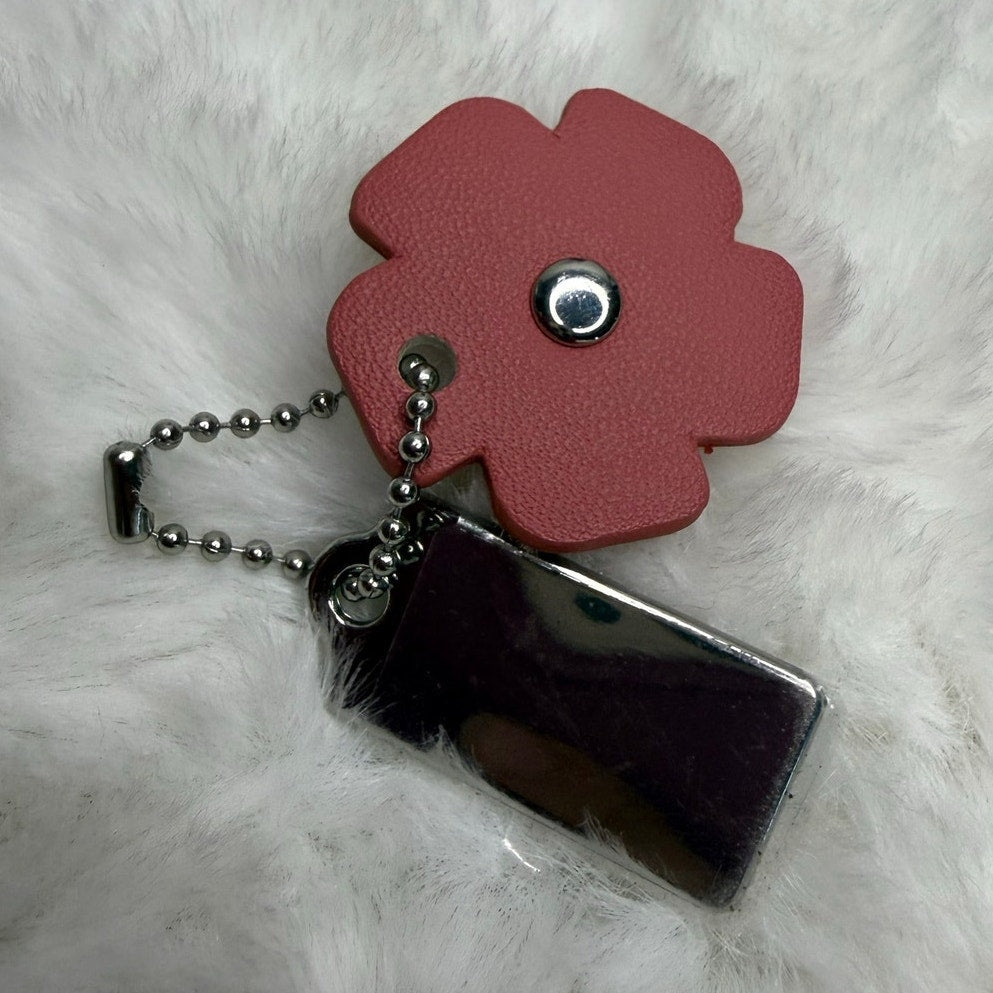 1.5" COACH Silver Tea Rose Flower Floral Bag Charm Hang Tag