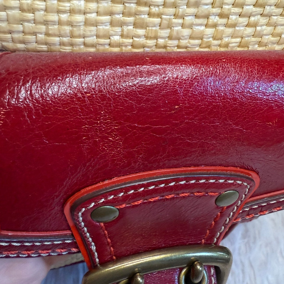Vintage COACH y2k Red Natural Legacy Straw Tote Bag