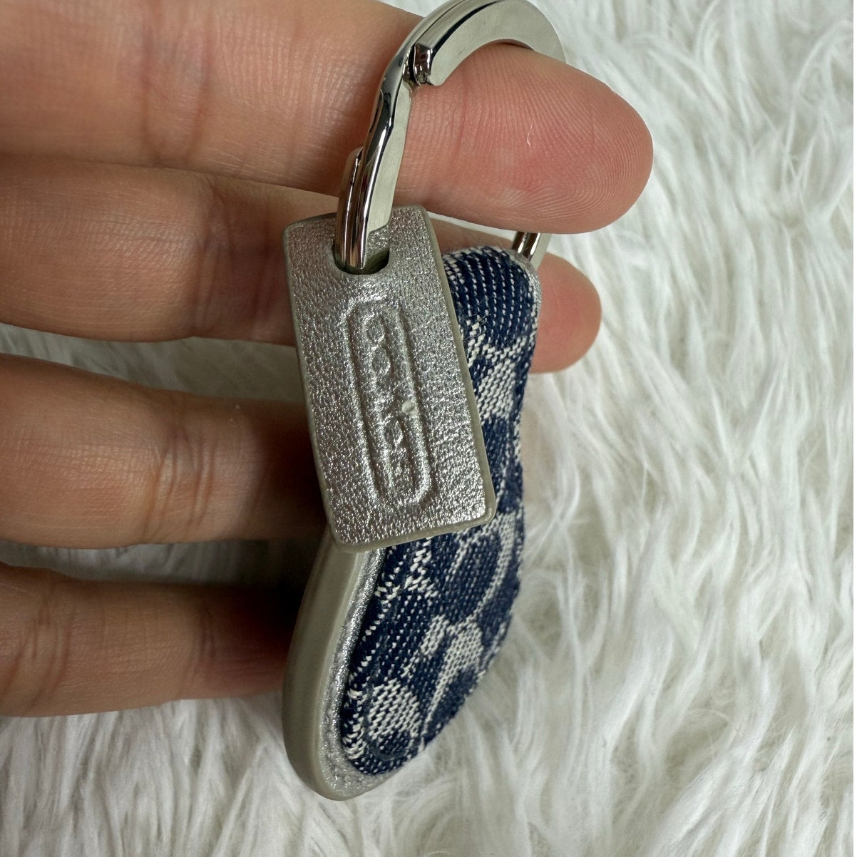 Vintage COACH y2k SIGNATURE TEAR DROP KEY RING Denim Charm