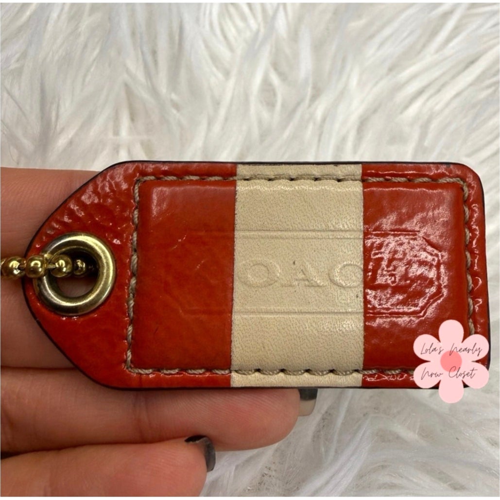 2" y2k COACH Red Cream Fob Bag Charm Hang tag Hangtag