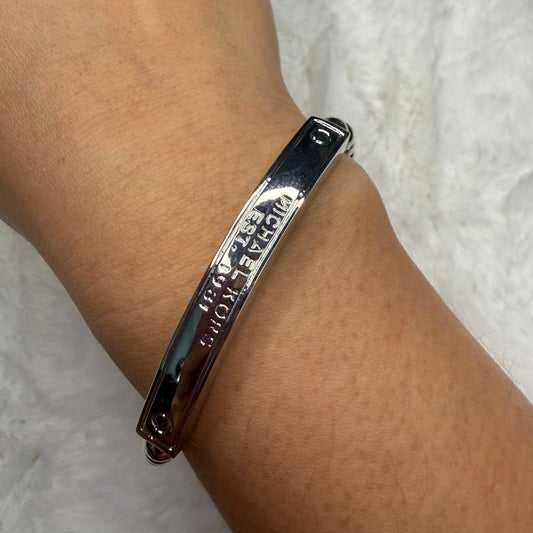 Michael Kors Silver Black Beaded Tag Bracelet