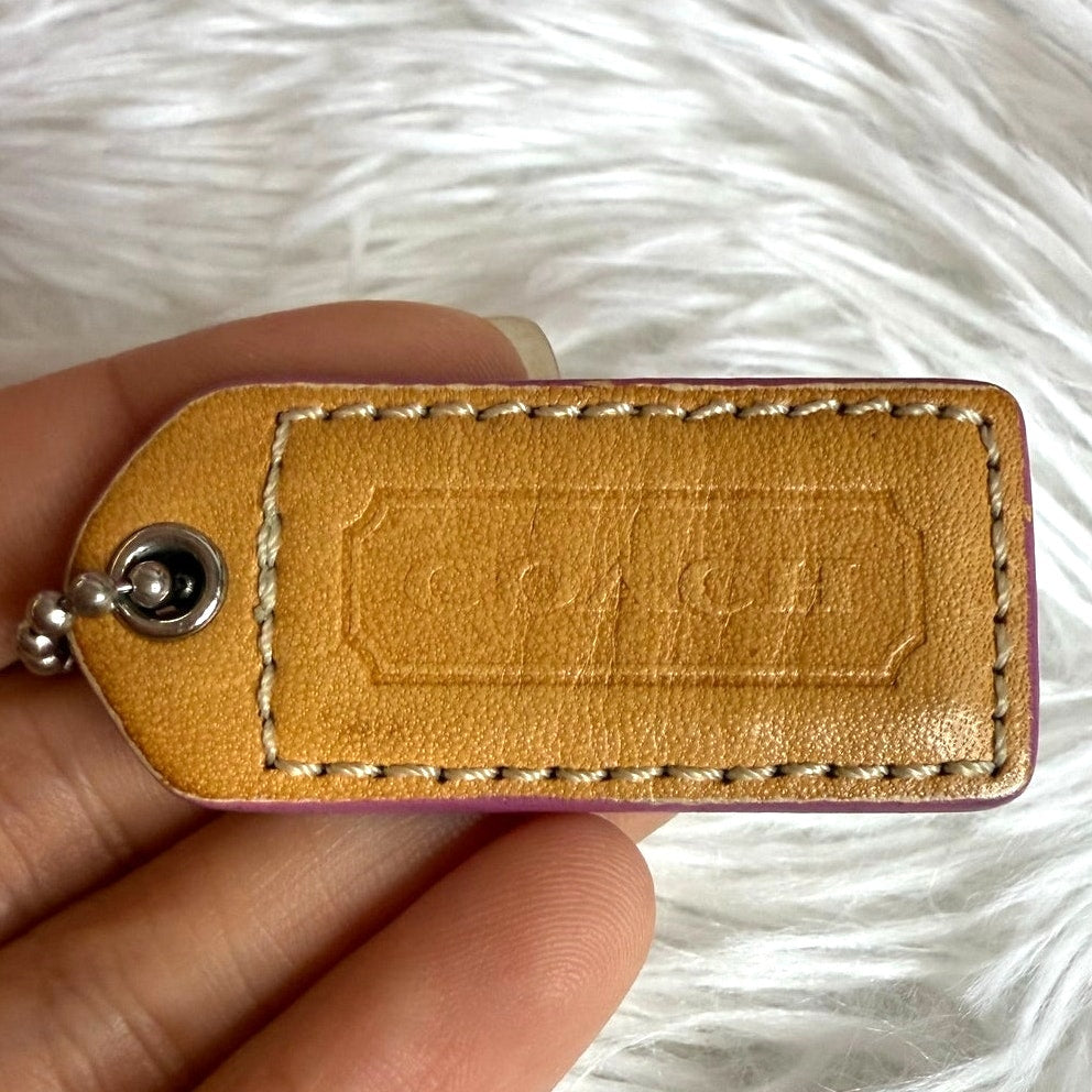 1.5" y2k COACH Vintage Tan Pink Fob Bag Charm Hang tag Hangtag