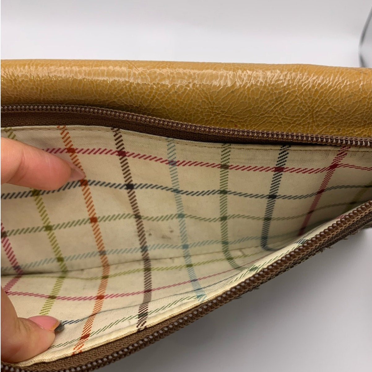 COACH Brown and Tan Signature Canvas Patent Leather Wallet