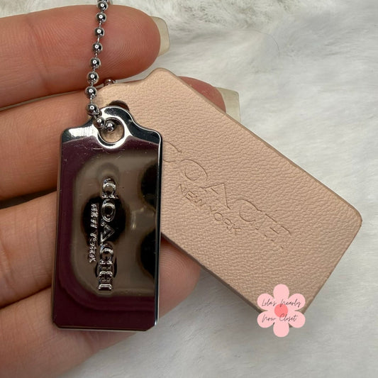1.5" COACH Cream Silver Hang Tag Key Fob Bag Charm Set