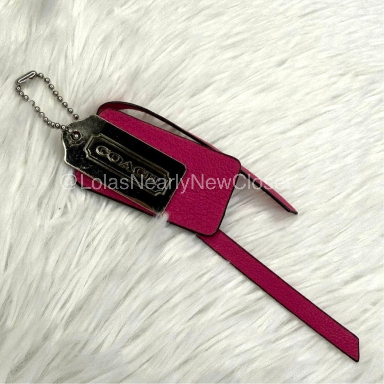 2" 1.5" COACH Fuchsia Metal Fob Bag Charm Hang tag Hangtag Set