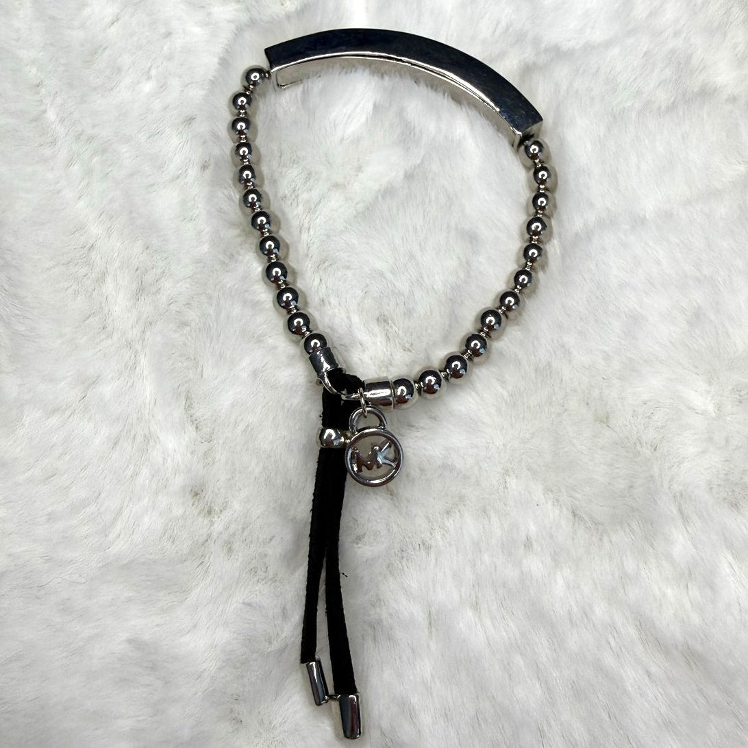 Michael Kors Silver Black Beaded Tag Bracelet