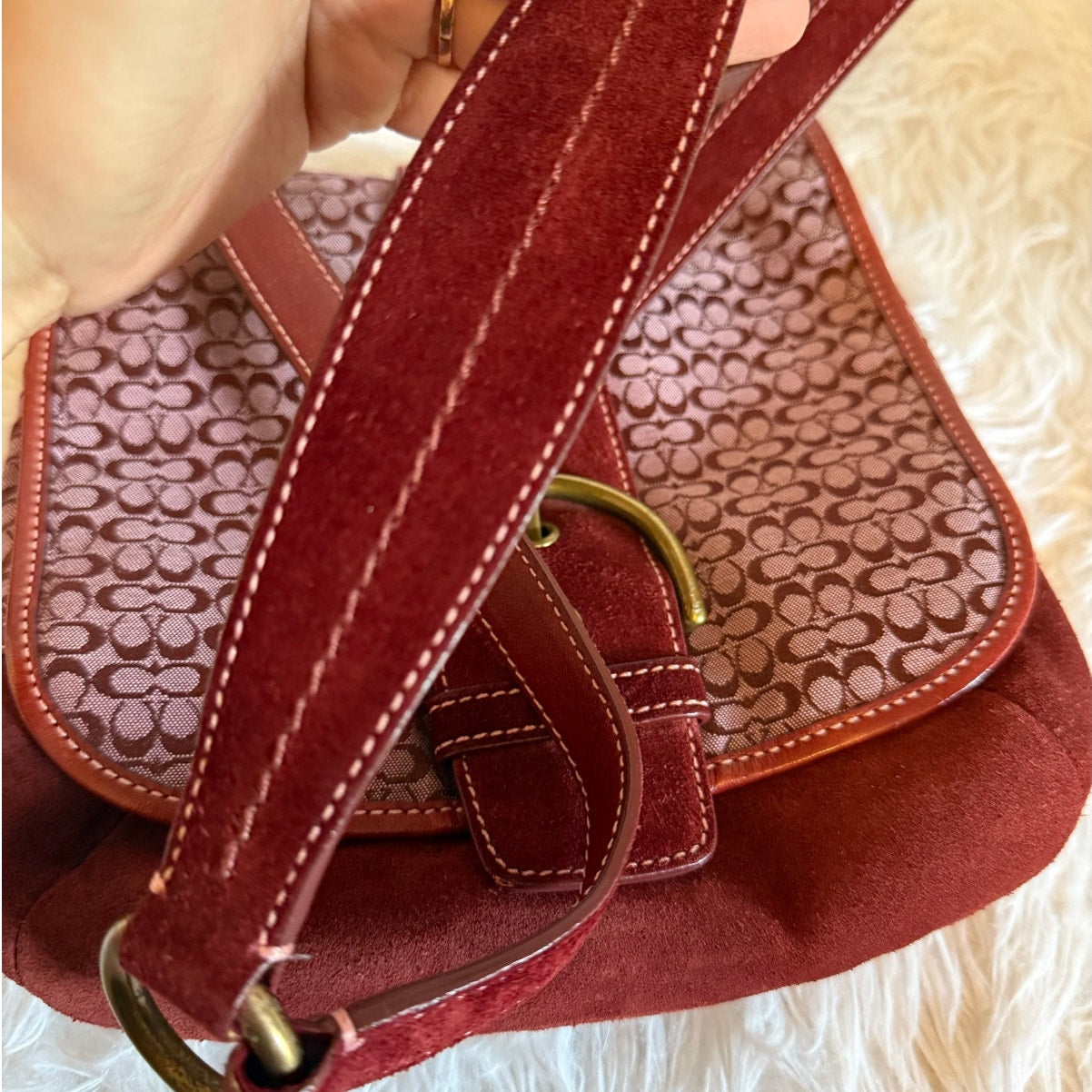 Vintage COACH y2k Red Soho Buckle Signature Suede Crossbody