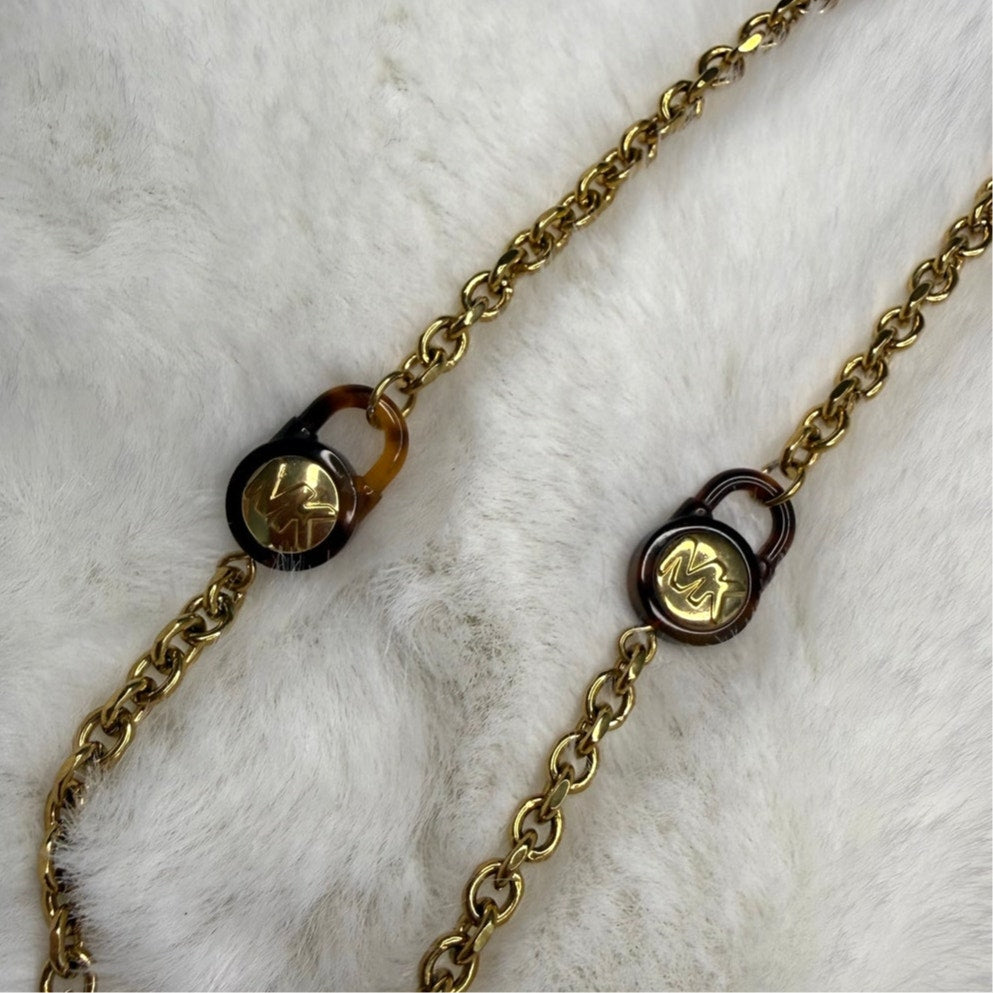 Michael Kors Gold Tone Long Logo Chain Necklace