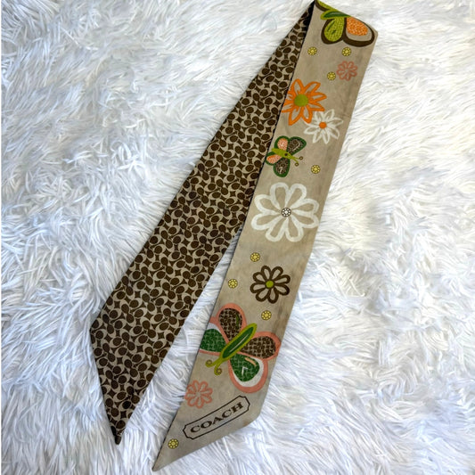 y2k COACH Silk Bag Scarf Butterfly Floral