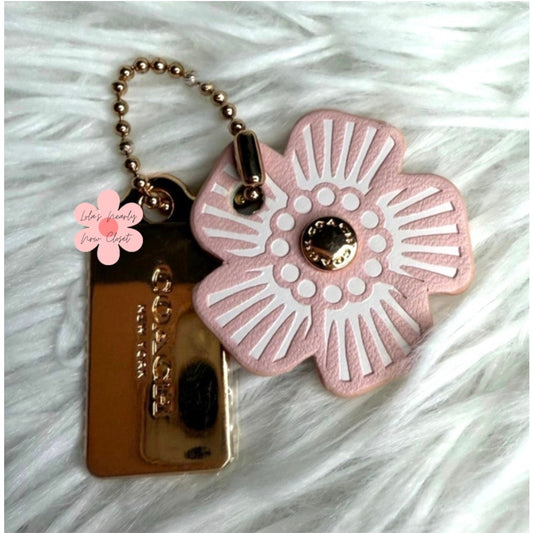 1" COACH Gold Tea Rose Pink Flower Floral Bag Charm Hang Tag Hangtag