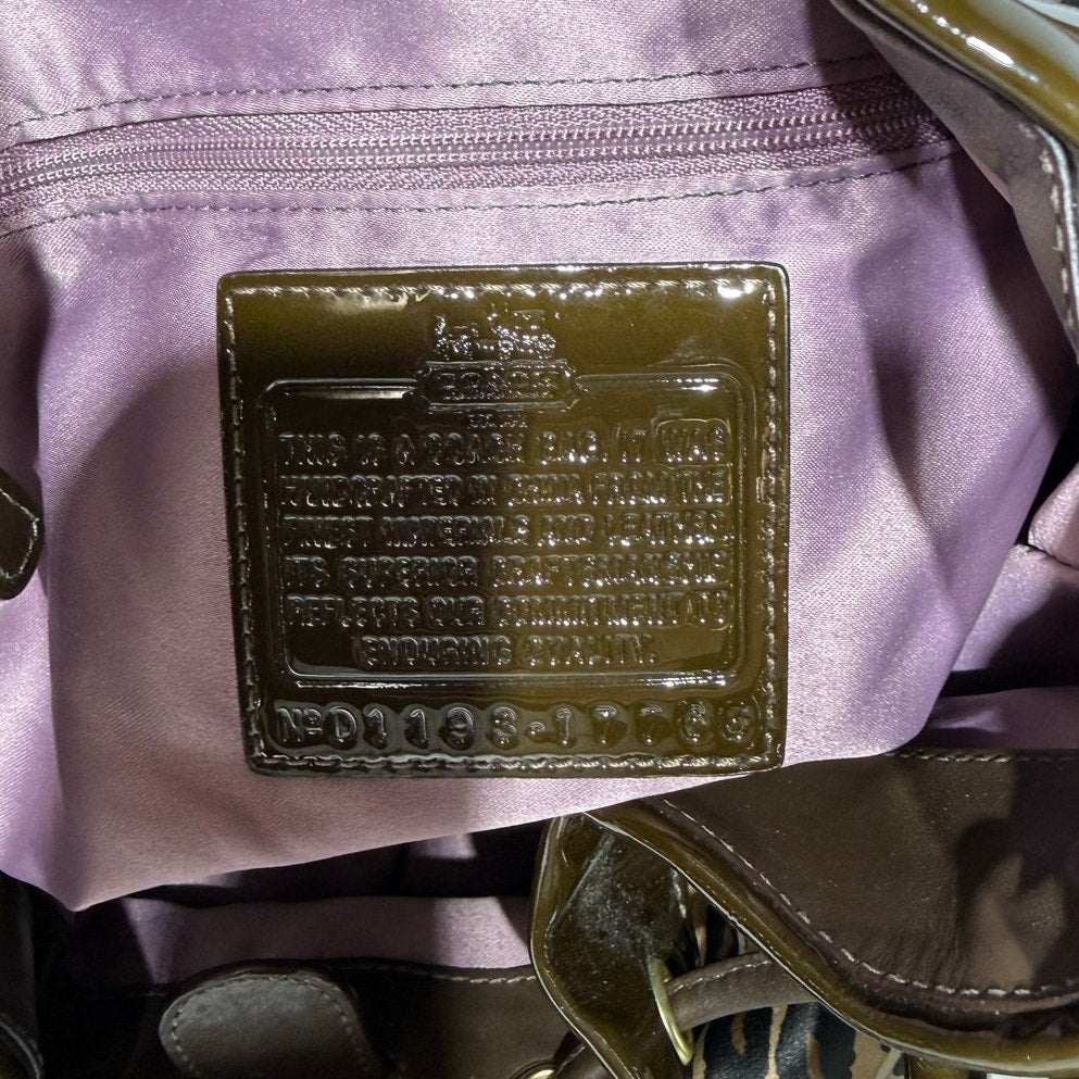 Coach Madison Ocelot OP Art Marielle Patent Leather Trim Bucket Drawstring Bag