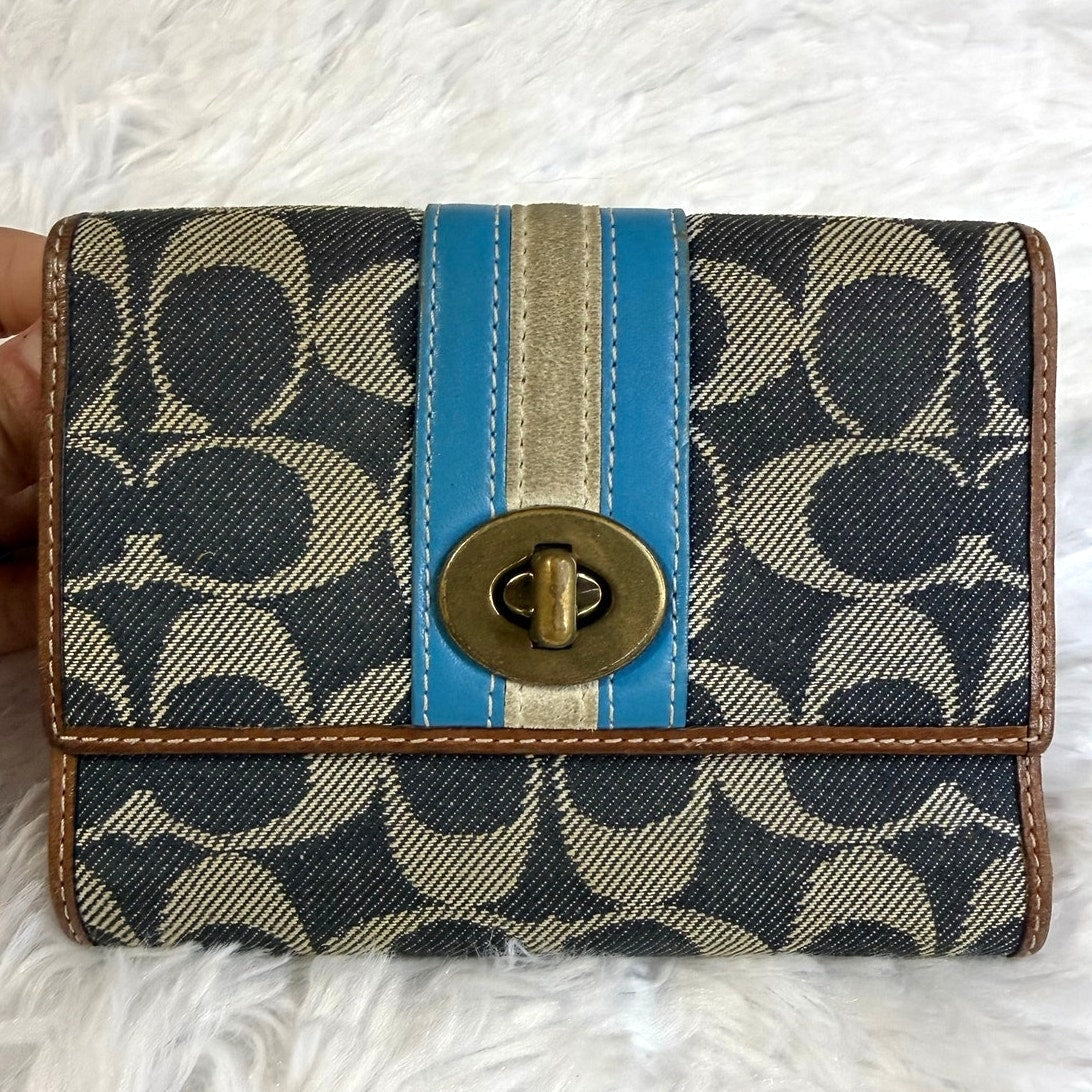 y2k Coach Stripe Signature Denim Turnlock Bifold Wallet