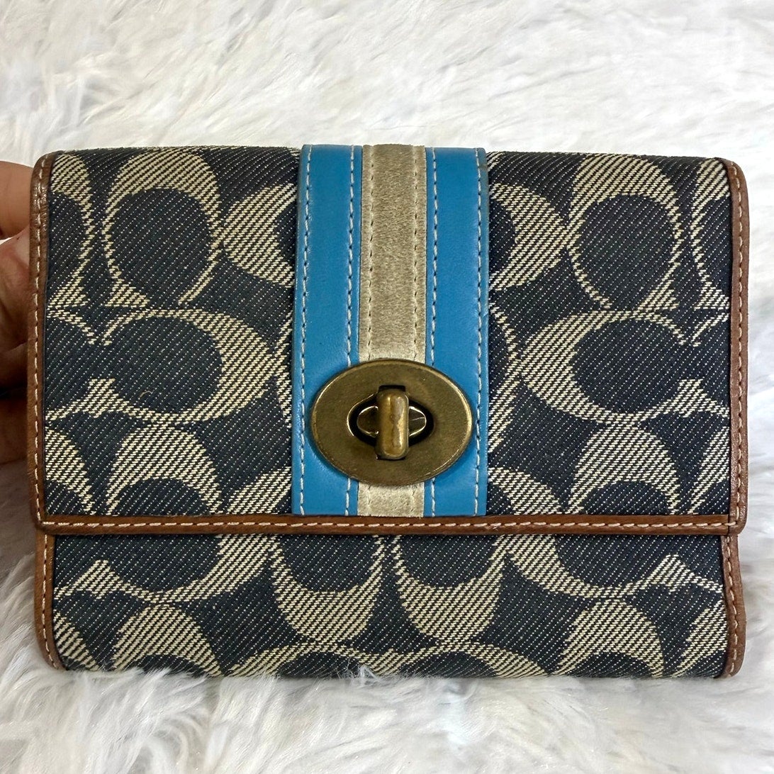 y2k Coach Stripe Signature Denim Turnlock Bifold Wallet