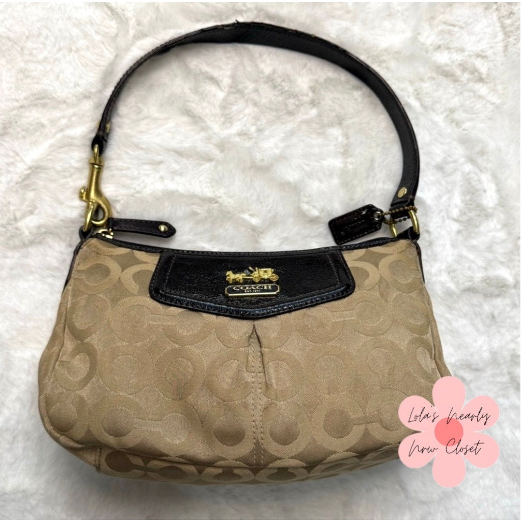 y2k COACH Brown Khaki Jacquard Baguette Bag