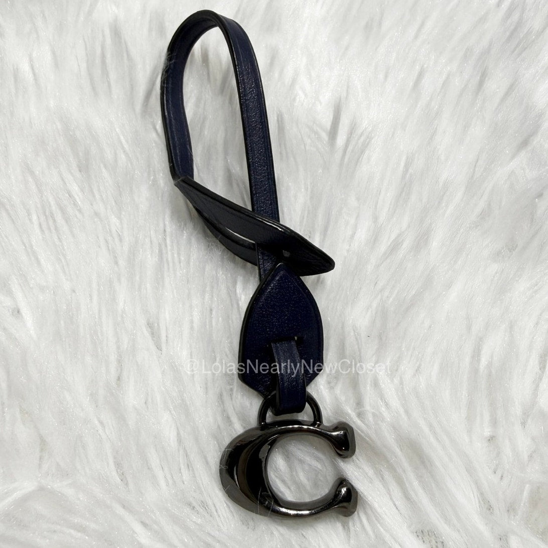 COACH Navy Gunmetal Fob Bag Charm