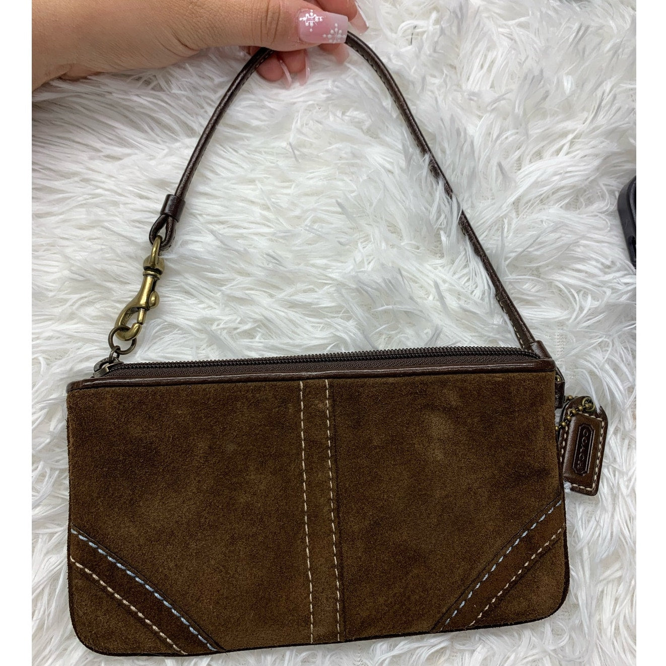 y2k COACH Vintage Brown Suede Wristlet