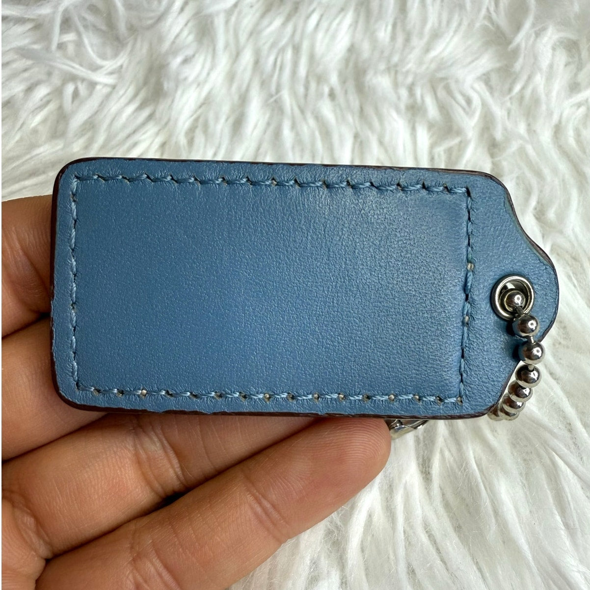 2" COACH Tan Blue Fob Bag Charm Hang tag Hangtag