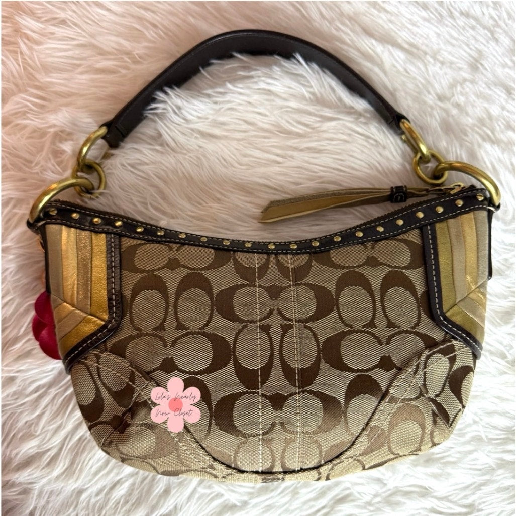 y2k Coach Vintage Brown Stud Gold Hobo Mini Purse Shoulder Bag