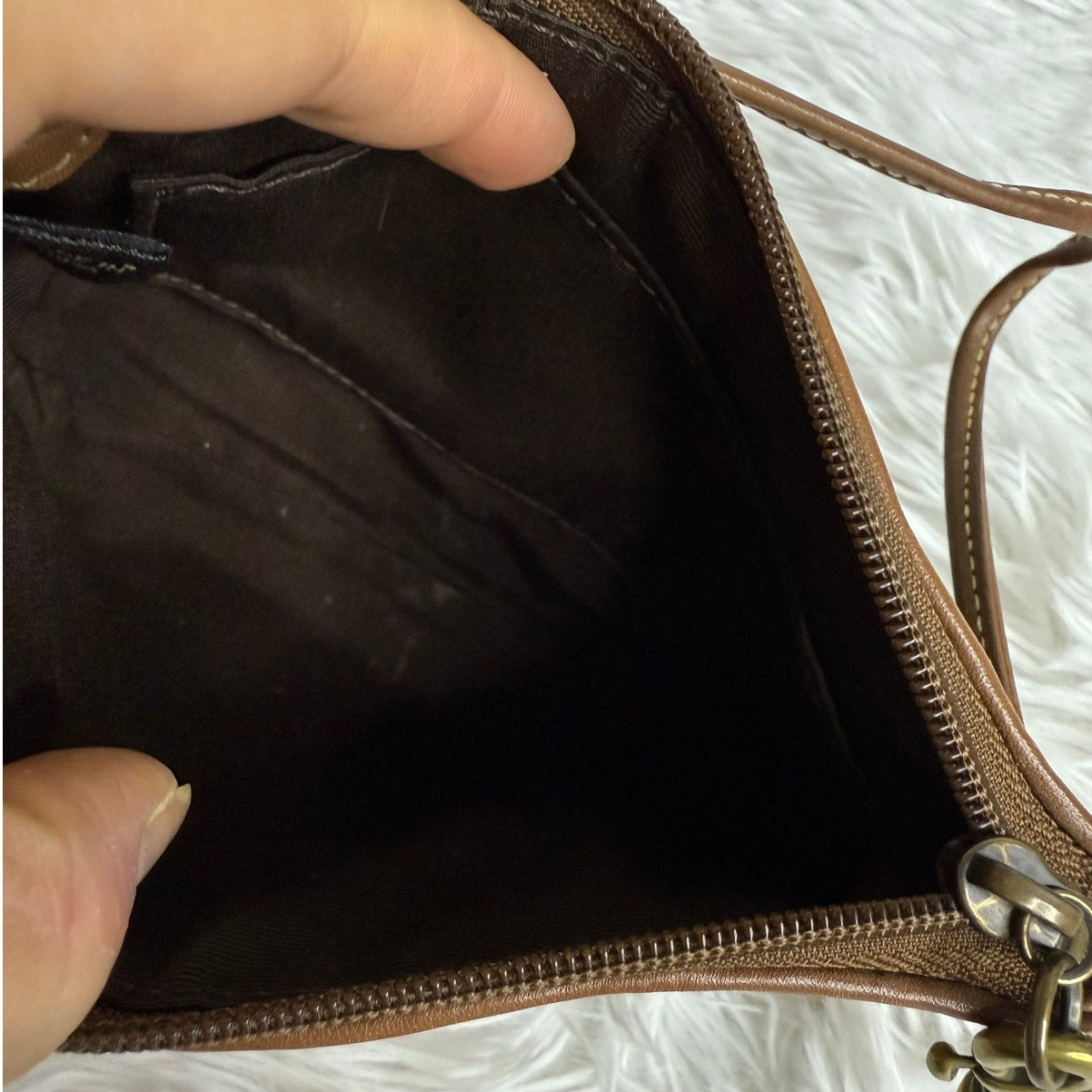 COACH Brown Signature Stub Suede Canvas Wristlet