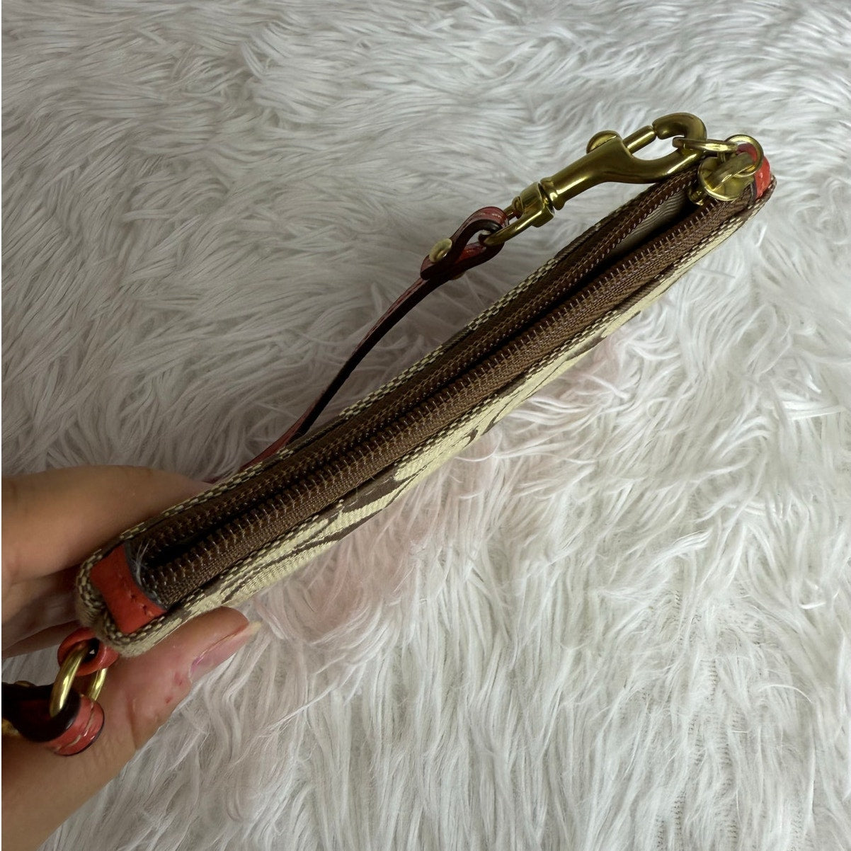 COACH Orange and Brown Signature Wristlet Wristlet