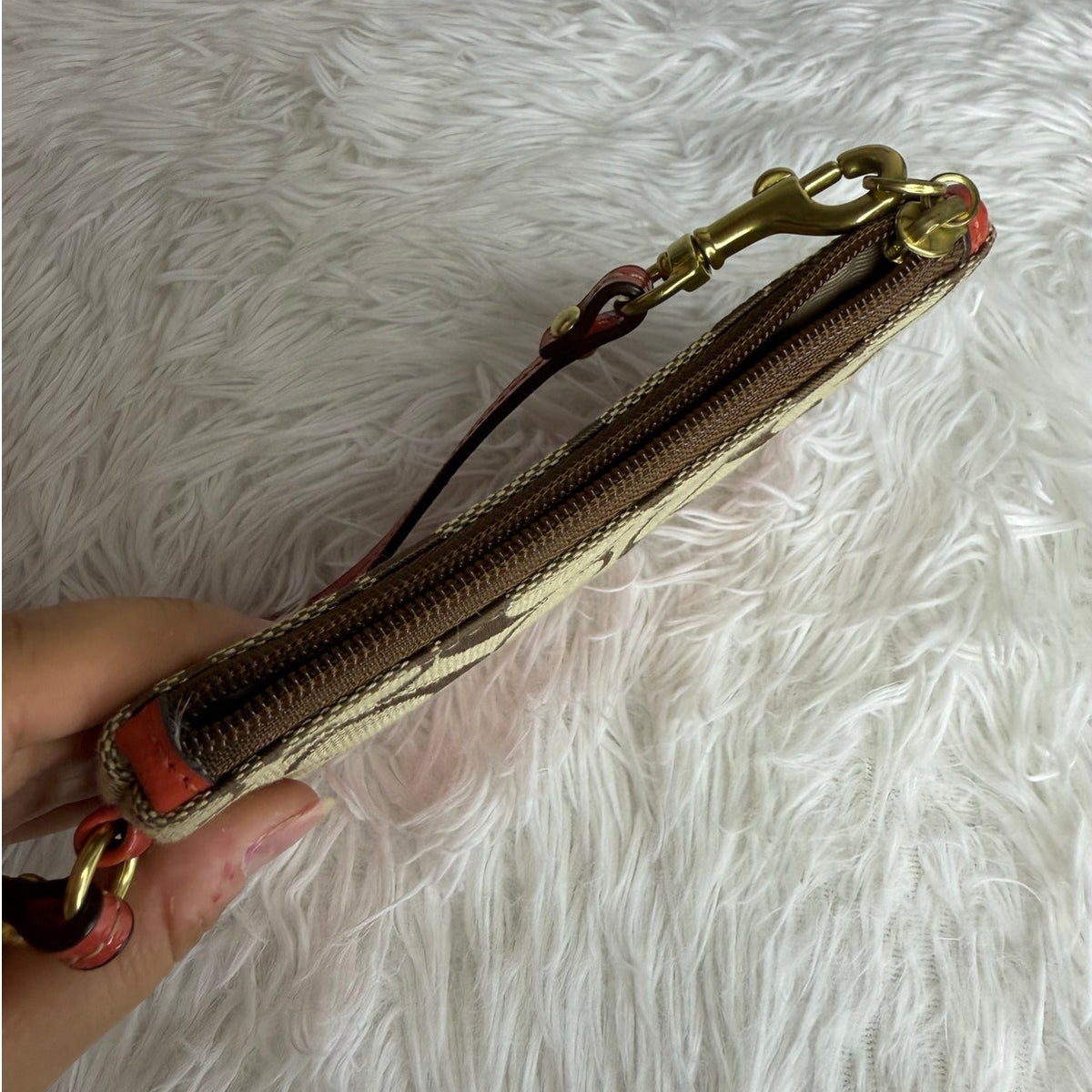COACH Orange Brown Signature Wristlet
