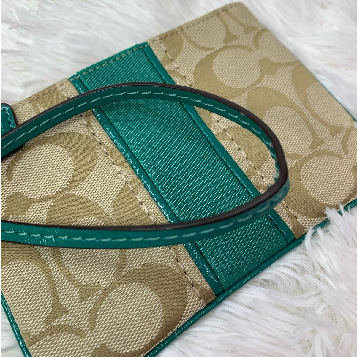 COACH Green Khaki Signature Canvas Wristlet