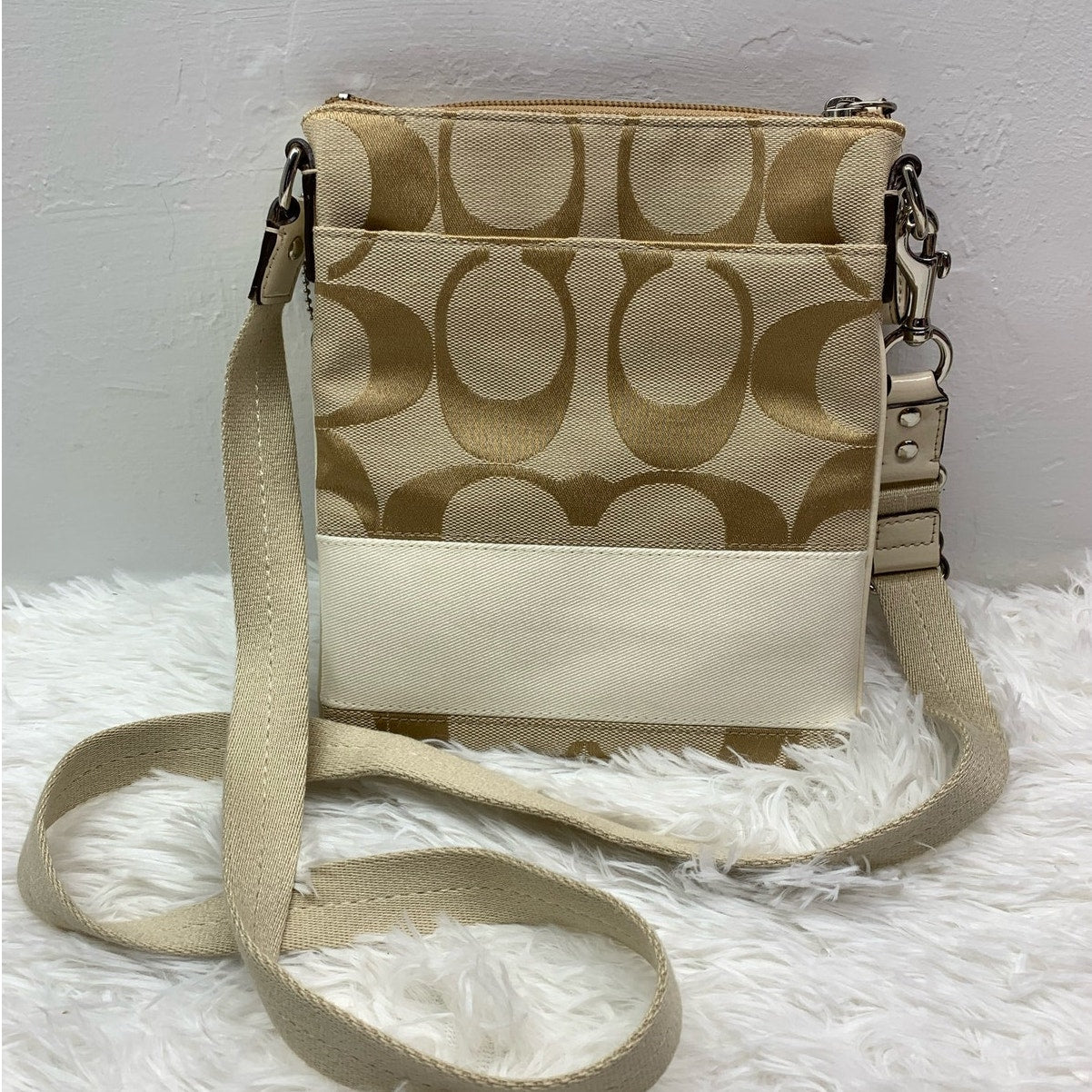 COACH Beige Canvas Signature Crossbody